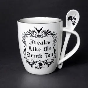 13 oz Ceramic Mug and Spoon Set - Freaks Like Me Drink Tea