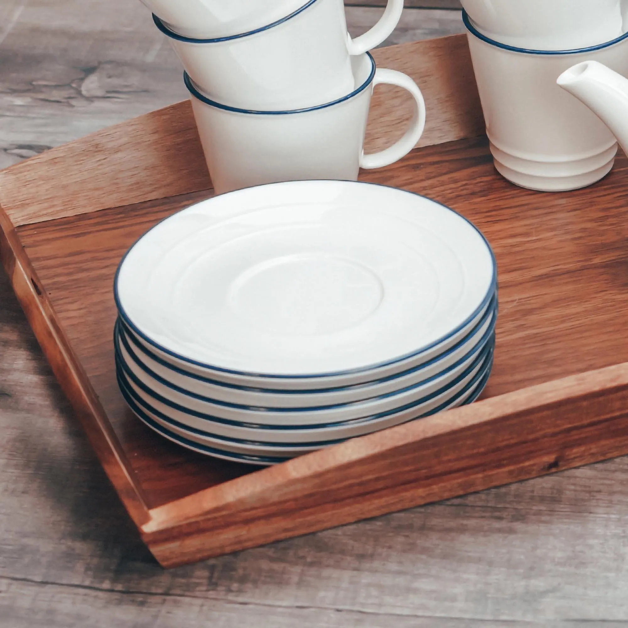 16cm Farmhouse White Porcelain Teacup Saucers - Pack of Six - By Nicola Spring