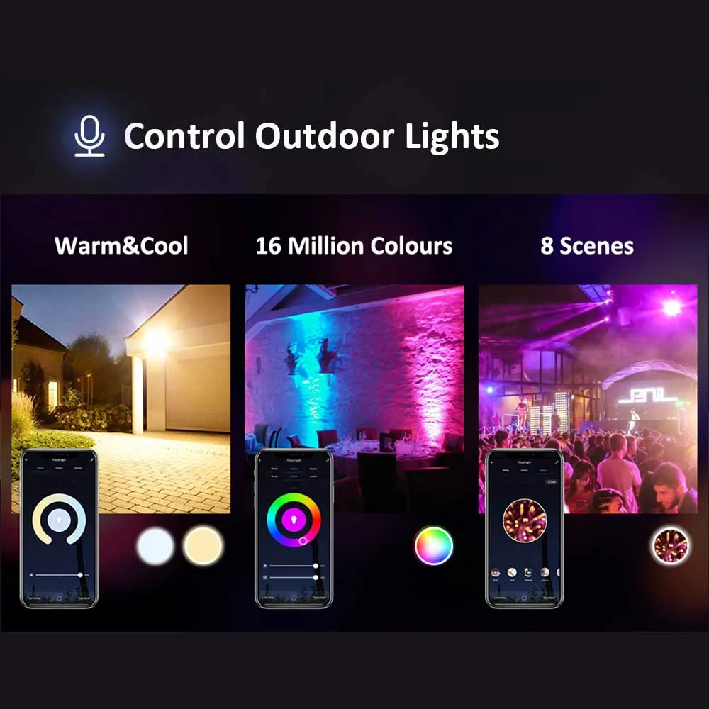 16W Smart WiFi LED Floodlight, RGB CCT Changing, APP & Voice Control, Compatible with Amazon Alexa & Google Home