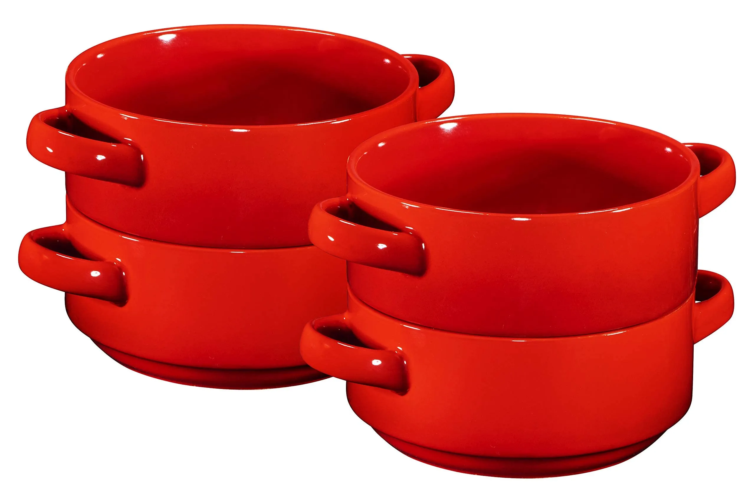 19oz Ceramic Soup Bowls with Handles - Oven Safe Bowls for French Onion Soup, Red Oven