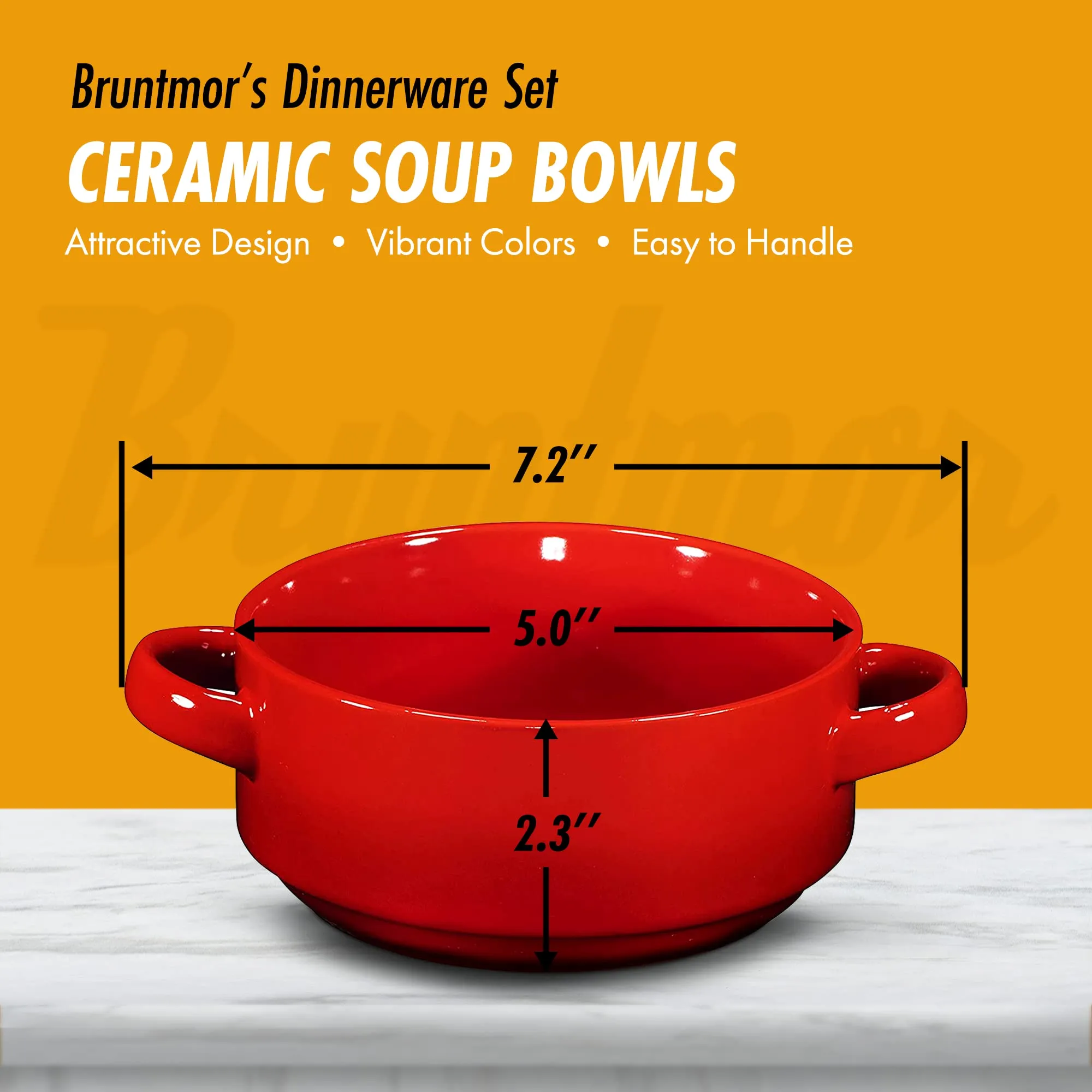 19oz Ceramic Soup Bowls with Handles - Oven Safe Bowls for French Onion Soup, Red Oven