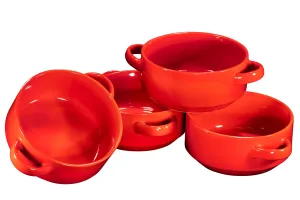 19oz Ceramic Soup Bowls with Handles - Oven Safe Bowls for French Onion Soup, Red Oven