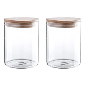 24 Fl Ounce Clear Glass Storage Jar With Beech Wood Lid Set Of 2 Glass Canister