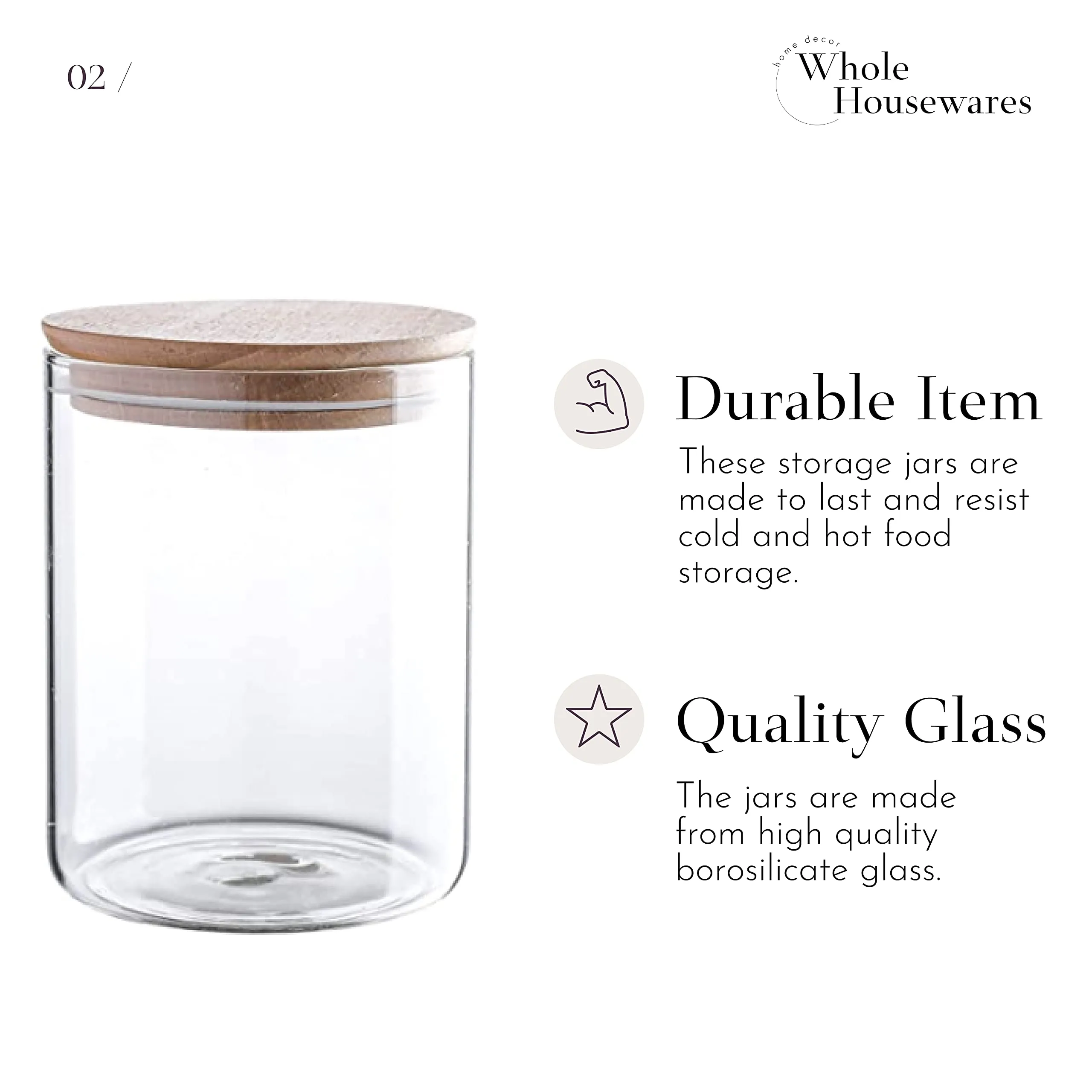 24 Fl Ounce Clear Glass Storage Jar With Beech Wood Lid Set Of 2 Glass Canister