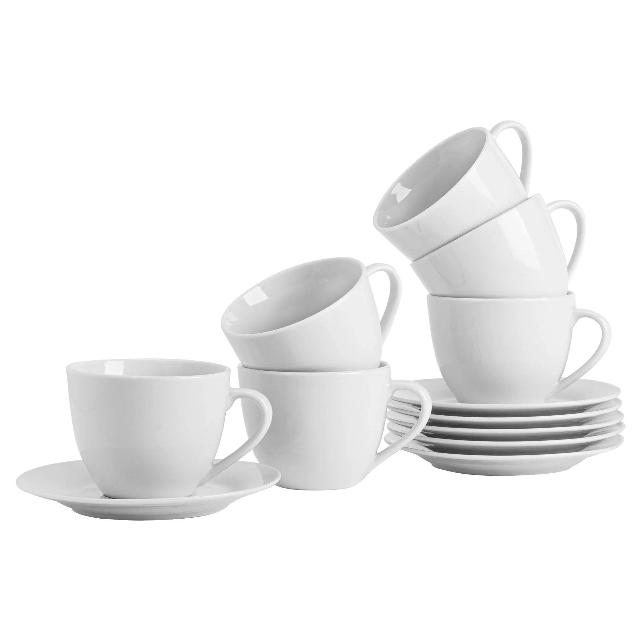 320ml White China Cappuccino Cups & Saucers - 6 Sets - By Argon Tableware