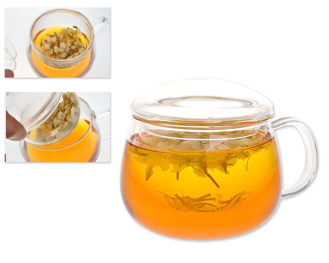 350ml Glass Tea Mug With Infuser And Lid