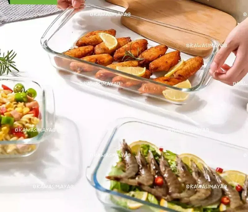 3PCS Rectangular Heat~resistant BOROSILICATE GLASS BAKEWARE .