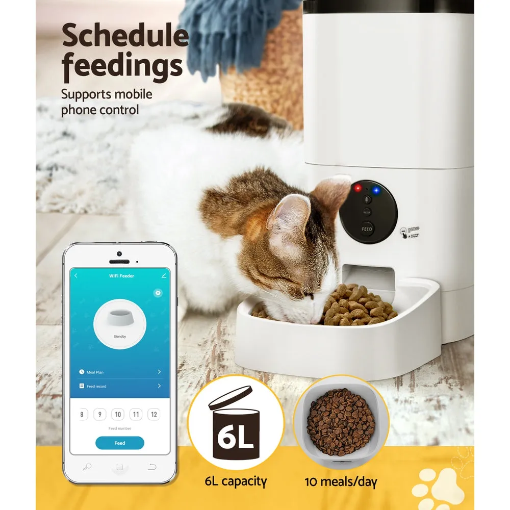 6L Wifi Auto Pet Feeder, 10 Meals, Smart Timer - i.Pet