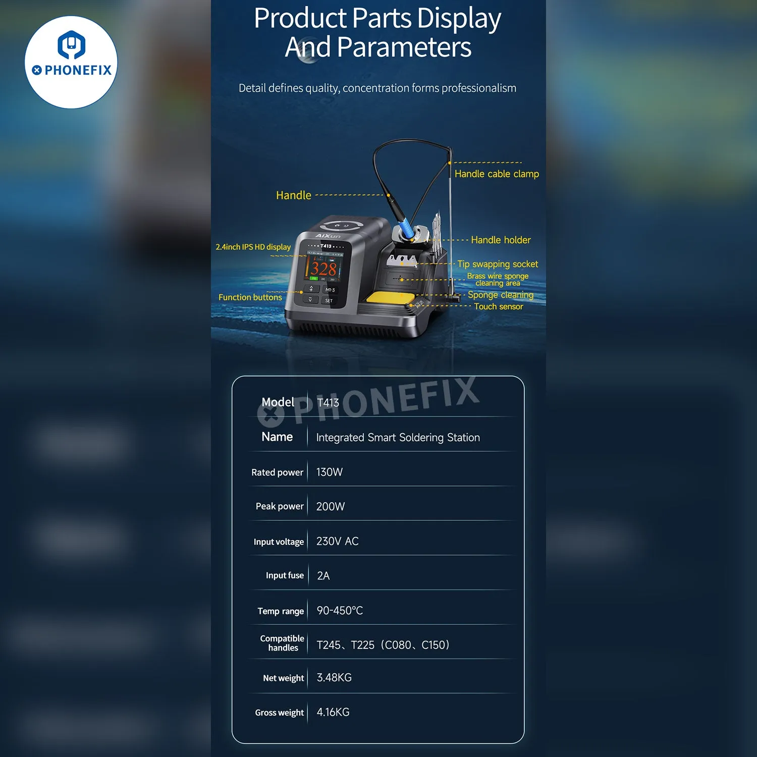 AIXUN T413 Integrated Soldering Station With T245/T225 Handle