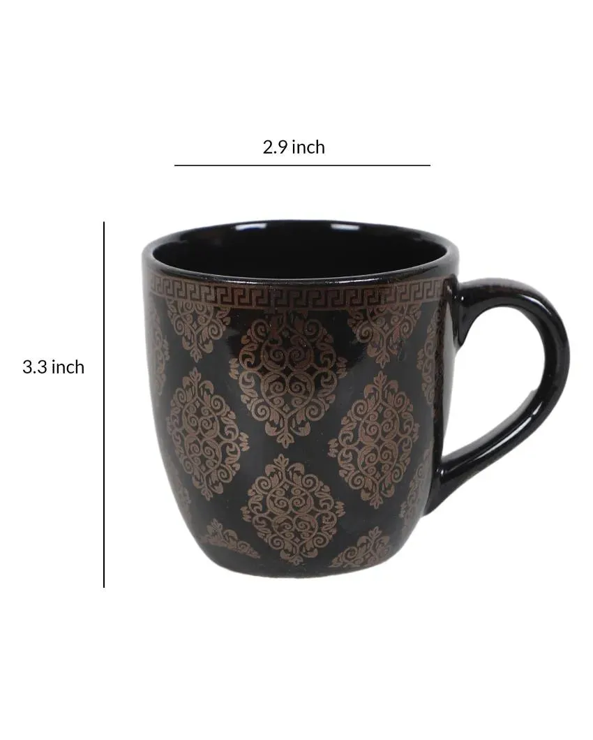 Amapola Black Abstract Print Ceramic Tea Coffee Mugs | 200 ml |  Set Of 6