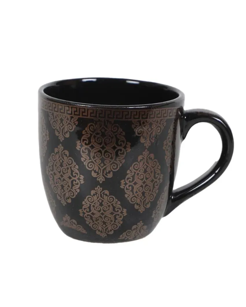 Amapola Black Abstract Print Ceramic Tea Coffee Mugs | 200 ml |  Set Of 6