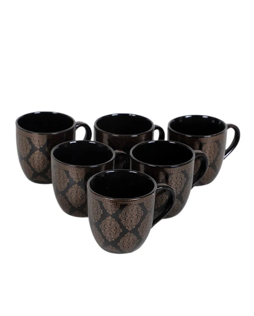 Amapola Black Abstract Print Ceramic Tea Coffee Mugs | 200 ml |  Set Of 6