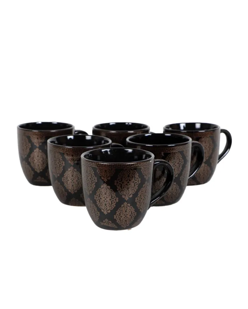 Amapola Black Abstract Print Ceramic Tea Coffee Mugs | 200 ml |  Set Of 6