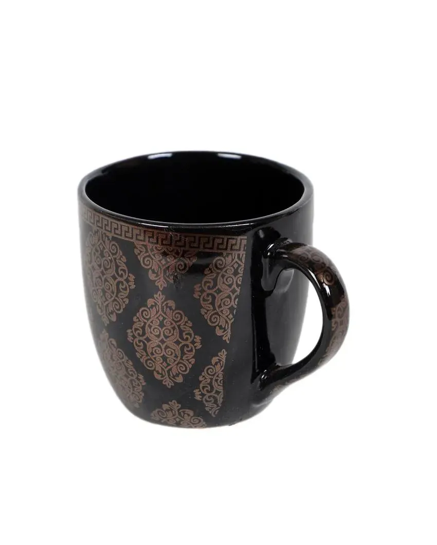 Amapola Black Abstract Print Ceramic Tea Coffee Mugs | 200 ml |  Set Of 6