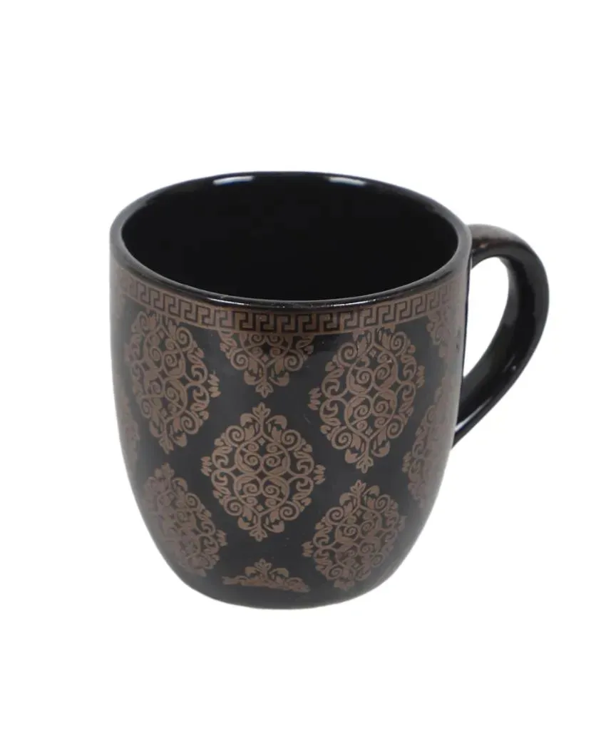 Amapola Black Abstract Print Ceramic Tea Coffee Mugs | 200 ml |  Set Of 6