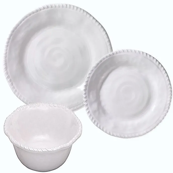 Brilliant White Rope Trim Melamine Dinnerware