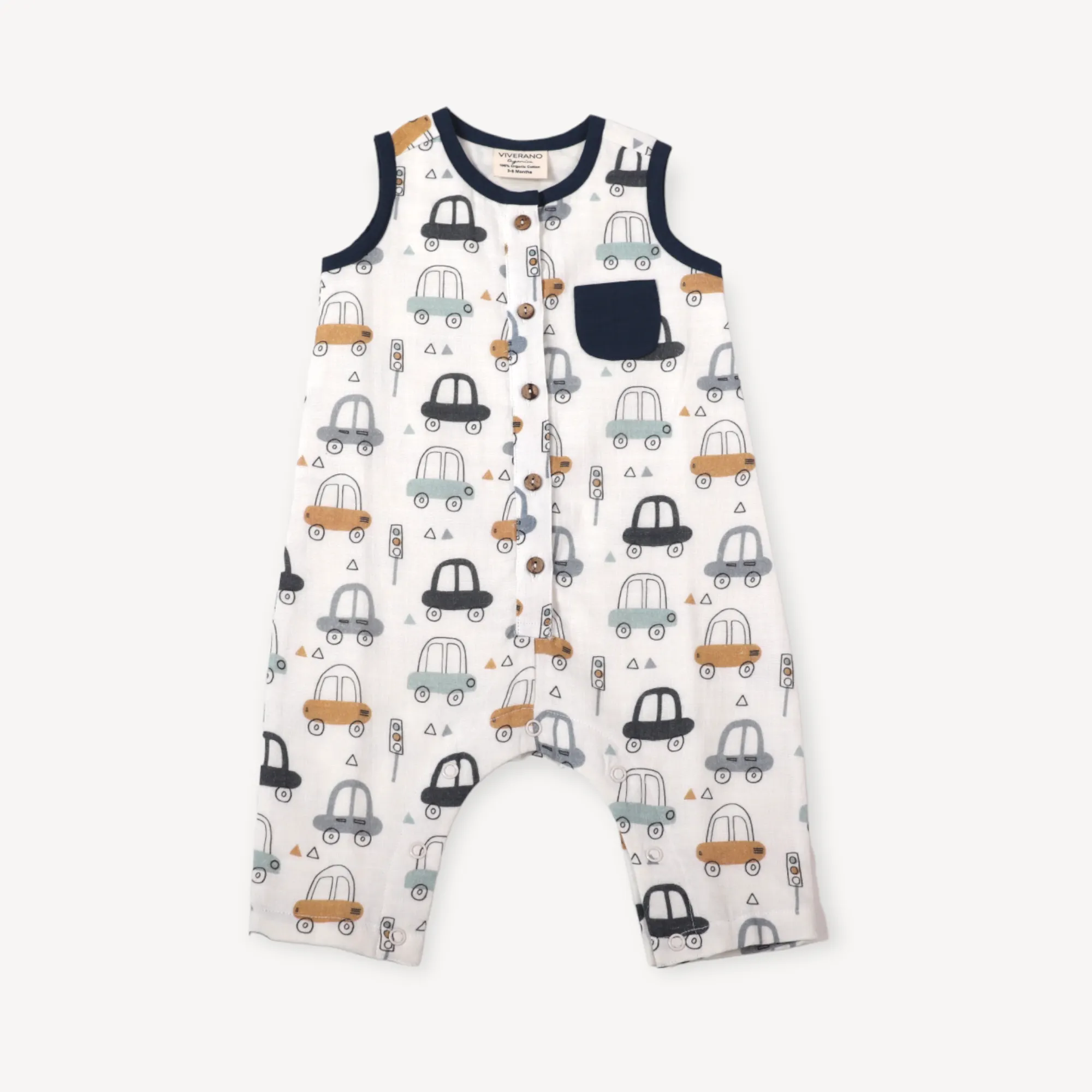 Cars Sleeveless Button Baby Jumpsuit (Organic Muslin)