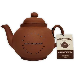 Cauldon Ceramics Traditional Handmade 4 Cup Terracotta Teapot with Logo | Made with Staffordshire Red Clay