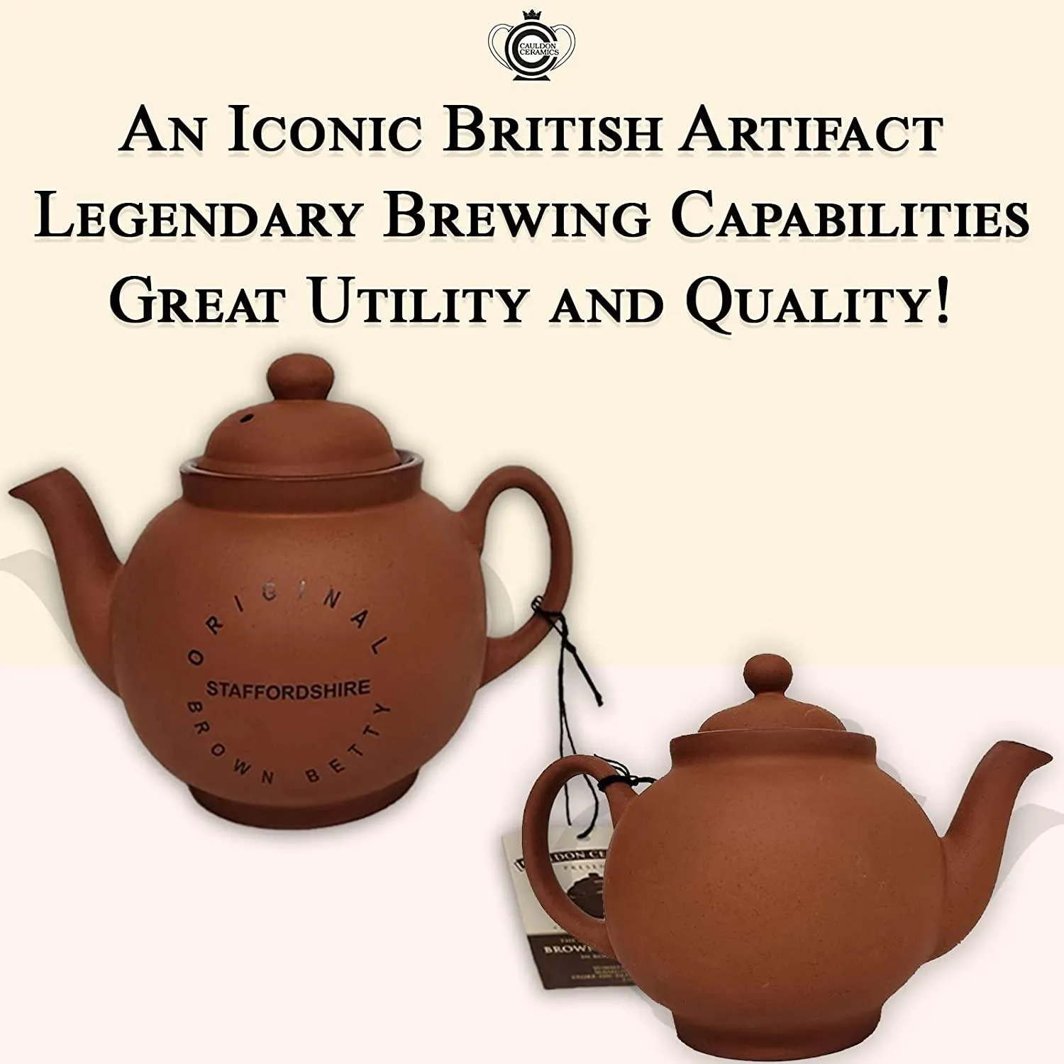 Cauldon Ceramics Traditional Handmade 4 Cup Terracotta Teapot with Logo | Made with Staffordshire Red Clay