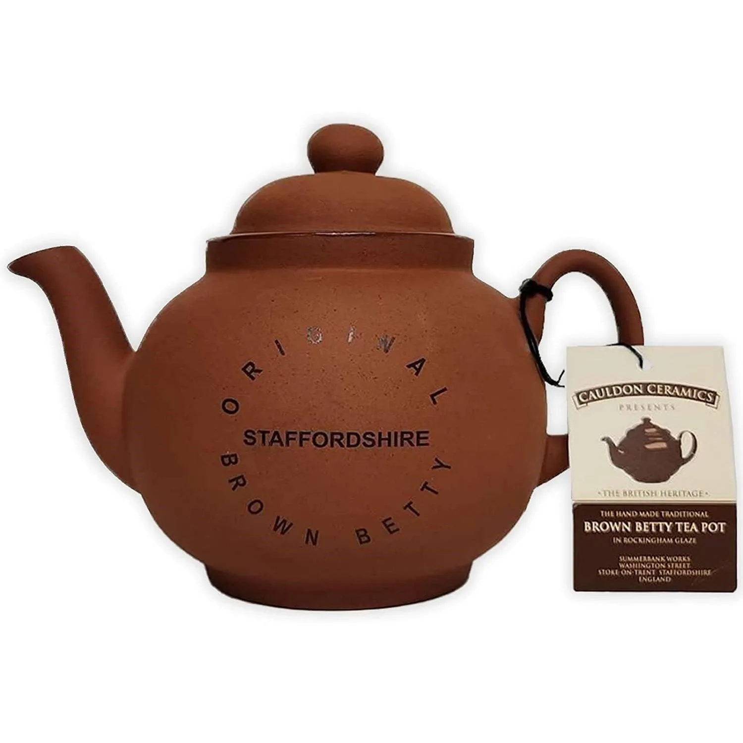 Cauldon Ceramics Traditional Handmade 4 Cup Terracotta Teapot with Logo | Made with Staffordshire Red Clay