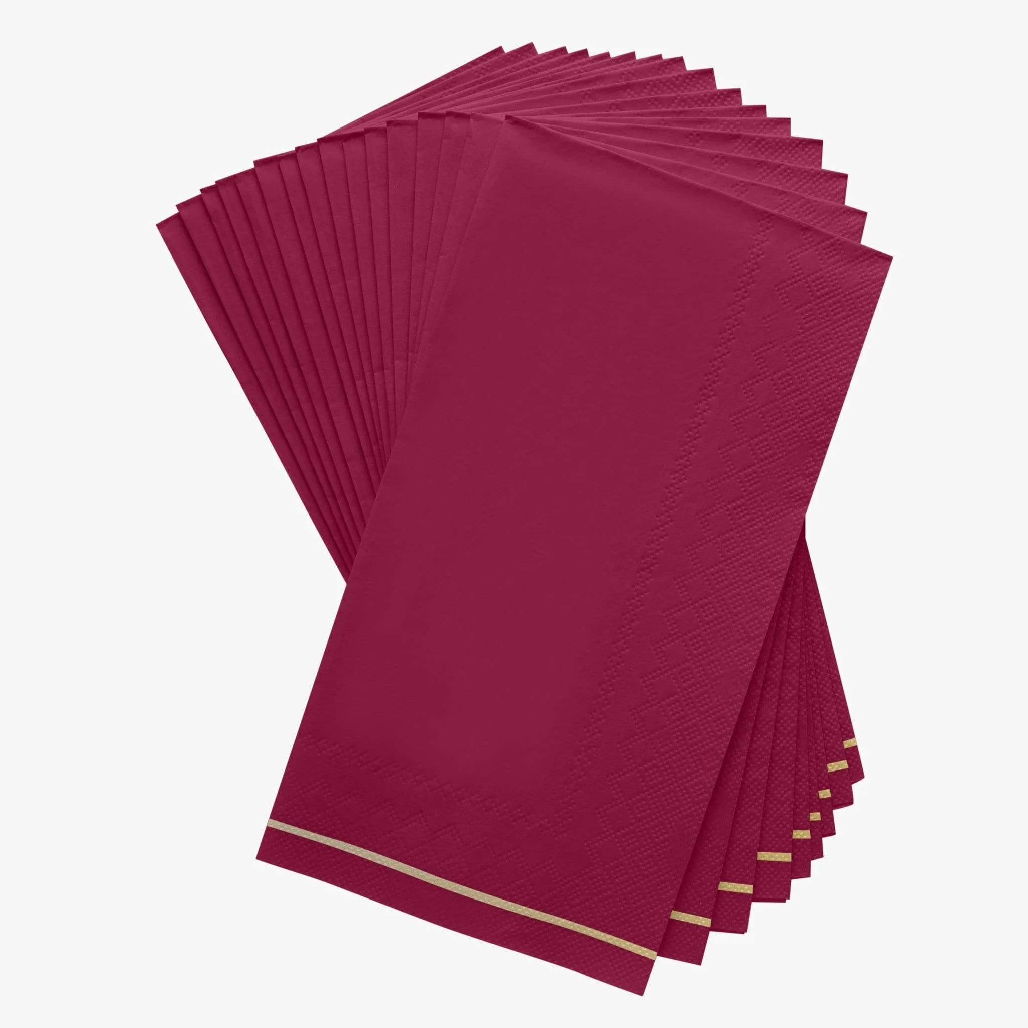 Cranberry with Gold Stripe Guest Paper Napkins | 16 Napkins: 16 Dinner Napkins - 4.25" x 7.75"