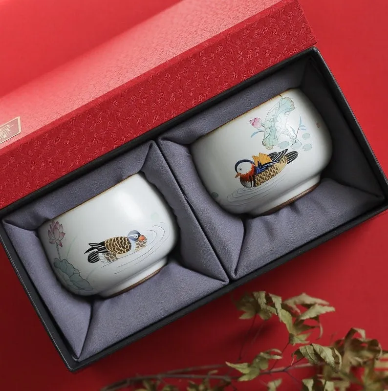 Gohobi A Set of 2 Hand-painted Mandarin Duck Tea Cup