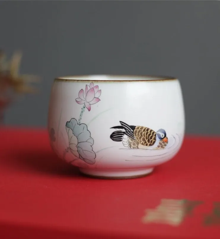 Gohobi A Set of 2 Hand-painted Mandarin Duck Tea Cup