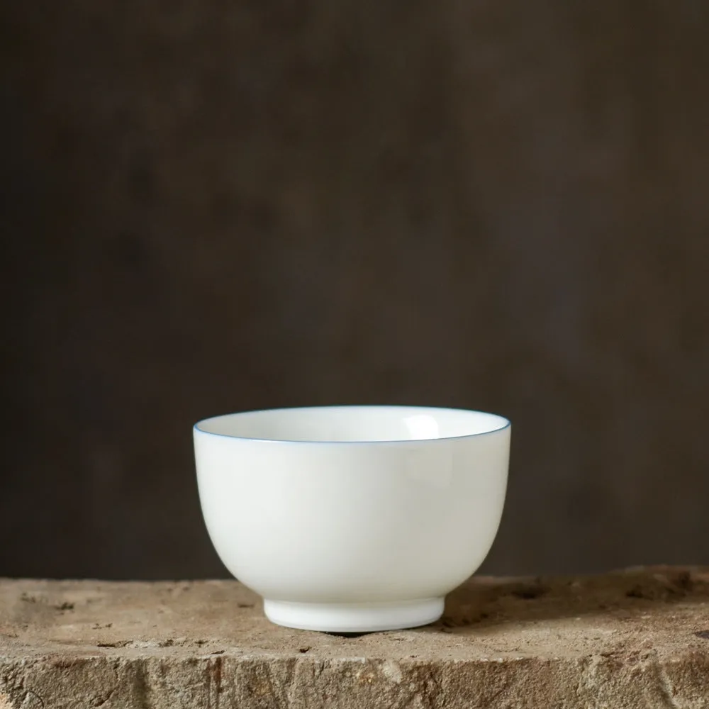 Gohobi Handmade Classic White Blue Rim Ceramic Tea Cup (Lagrer 130ml version)