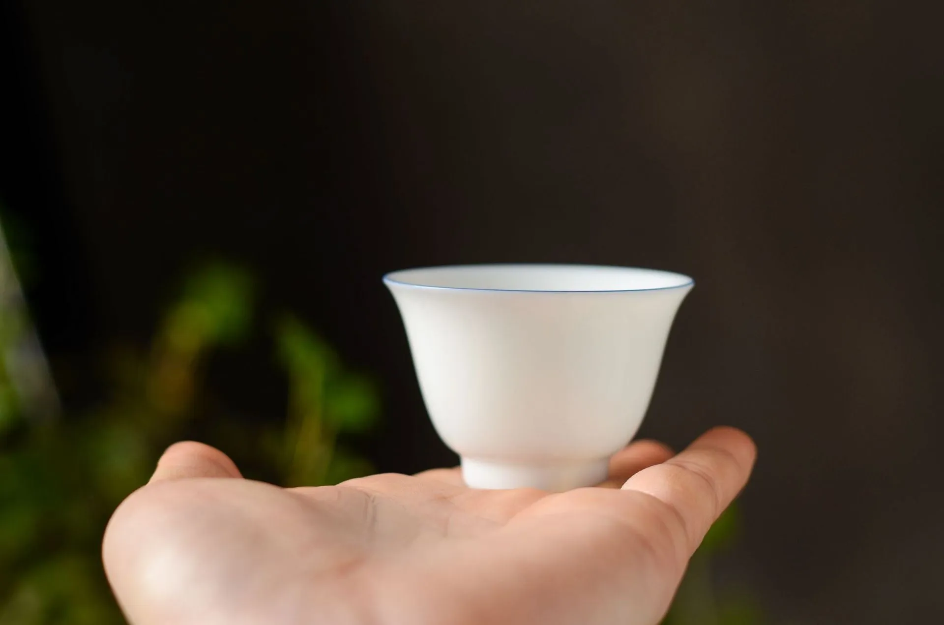 Gohobi Handmade Classic White Blue Rim Ceramic Tea Cup (Standard 60ml version)