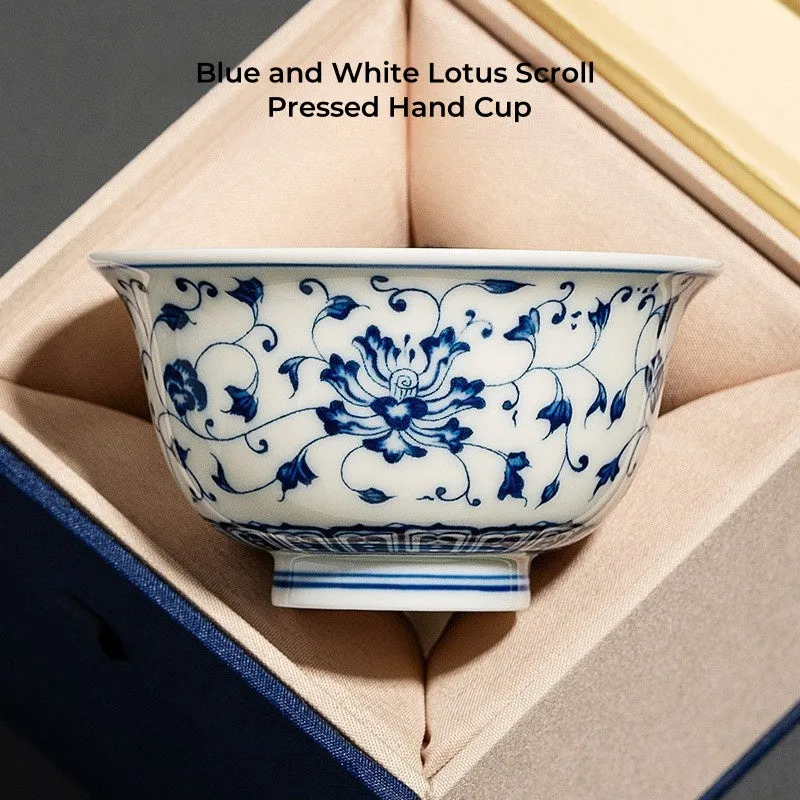 Handcrafted Blue and White Lotus Porcelain Tea Cup