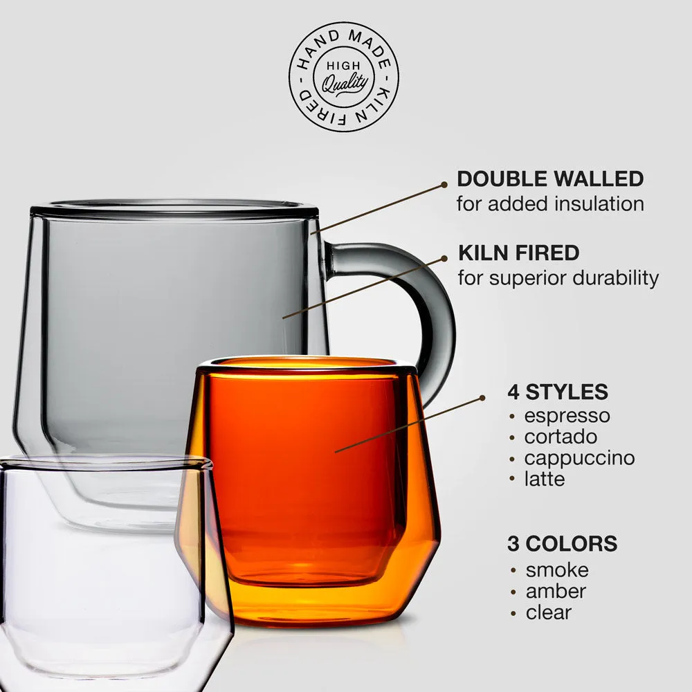 Hearth Double-Wall Glass Mug (8oz/240ml) - Amber, Set of 2