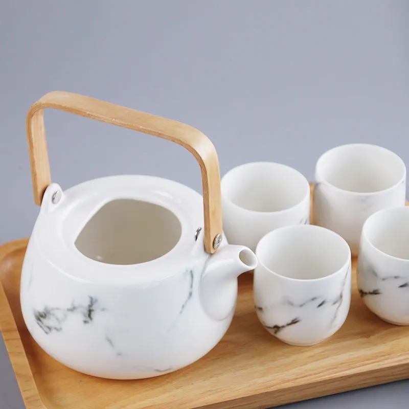 Japanese White Marble Pattern Tea Set