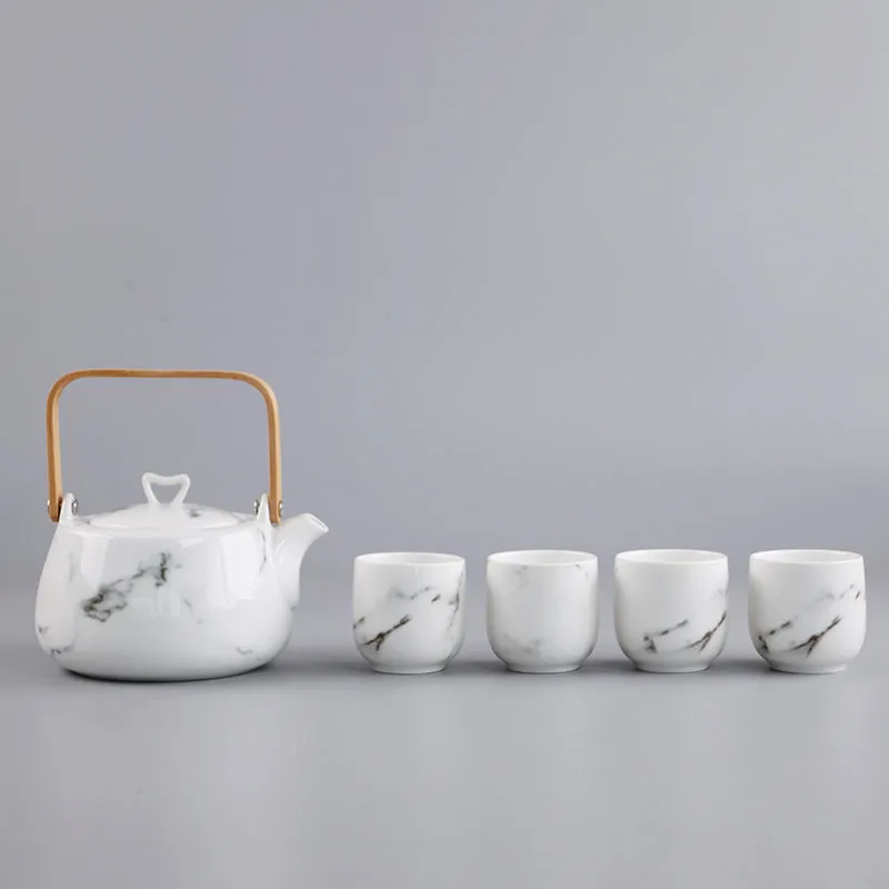 Japanese White Marble Pattern Tea Set