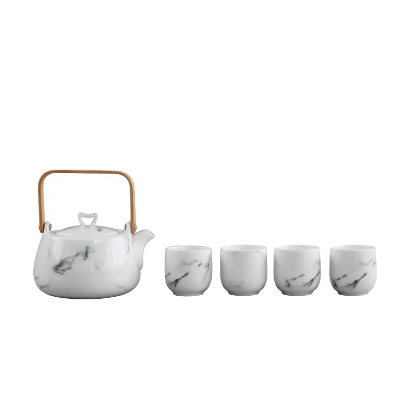 Japanese White Marble Pattern Tea Set