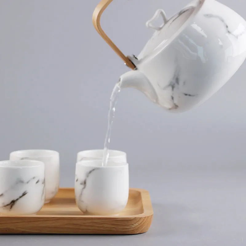 Japanese White Marble Pattern Tea Set