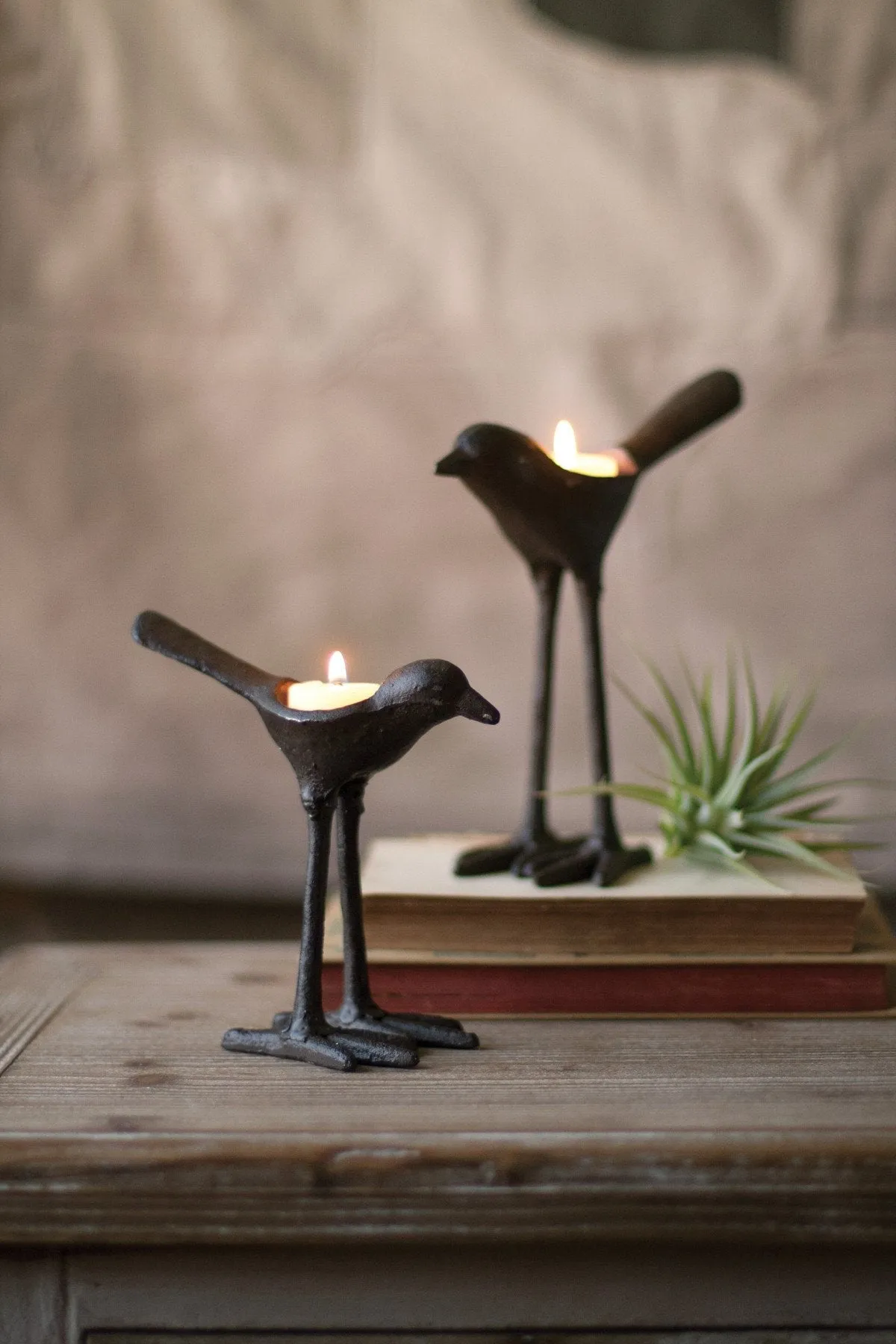 Kalalou Cast Iron Bird T-Lite Light Holders - Set Of 2