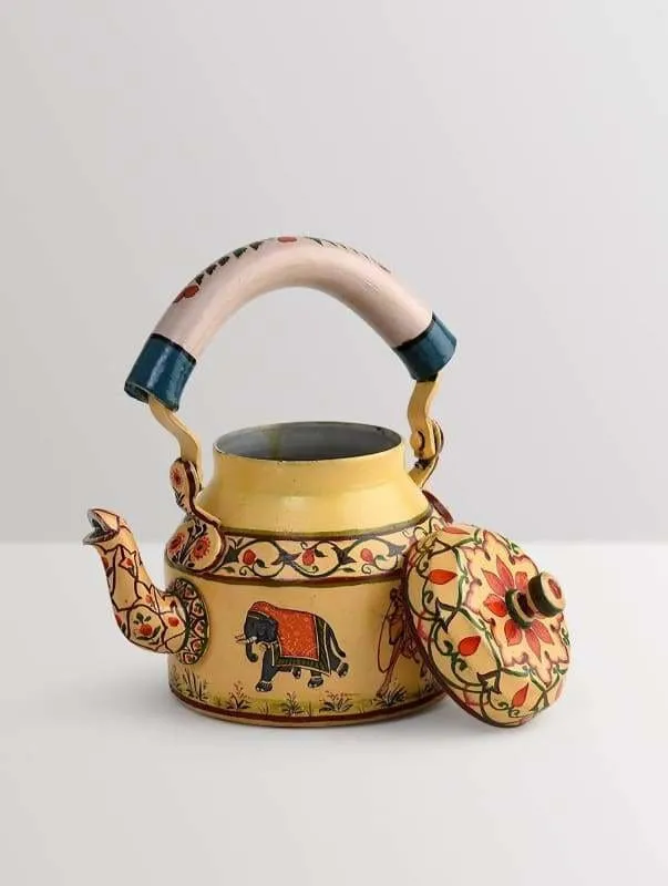 KAUSHALAM HAND PAINTED TEA KETTLE:INDIALE CAMEL & ELEPHENT