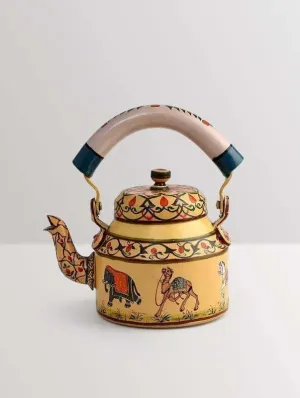 KAUSHALAM HAND PAINTED TEA KETTLE:INDIALE CAMEL & ELEPHENT