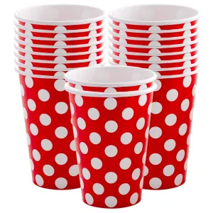 Kicko Ruby Red with White Polka Dots Paper Cups - 18 Pack - 12 Oz. - Disposable Drinkware