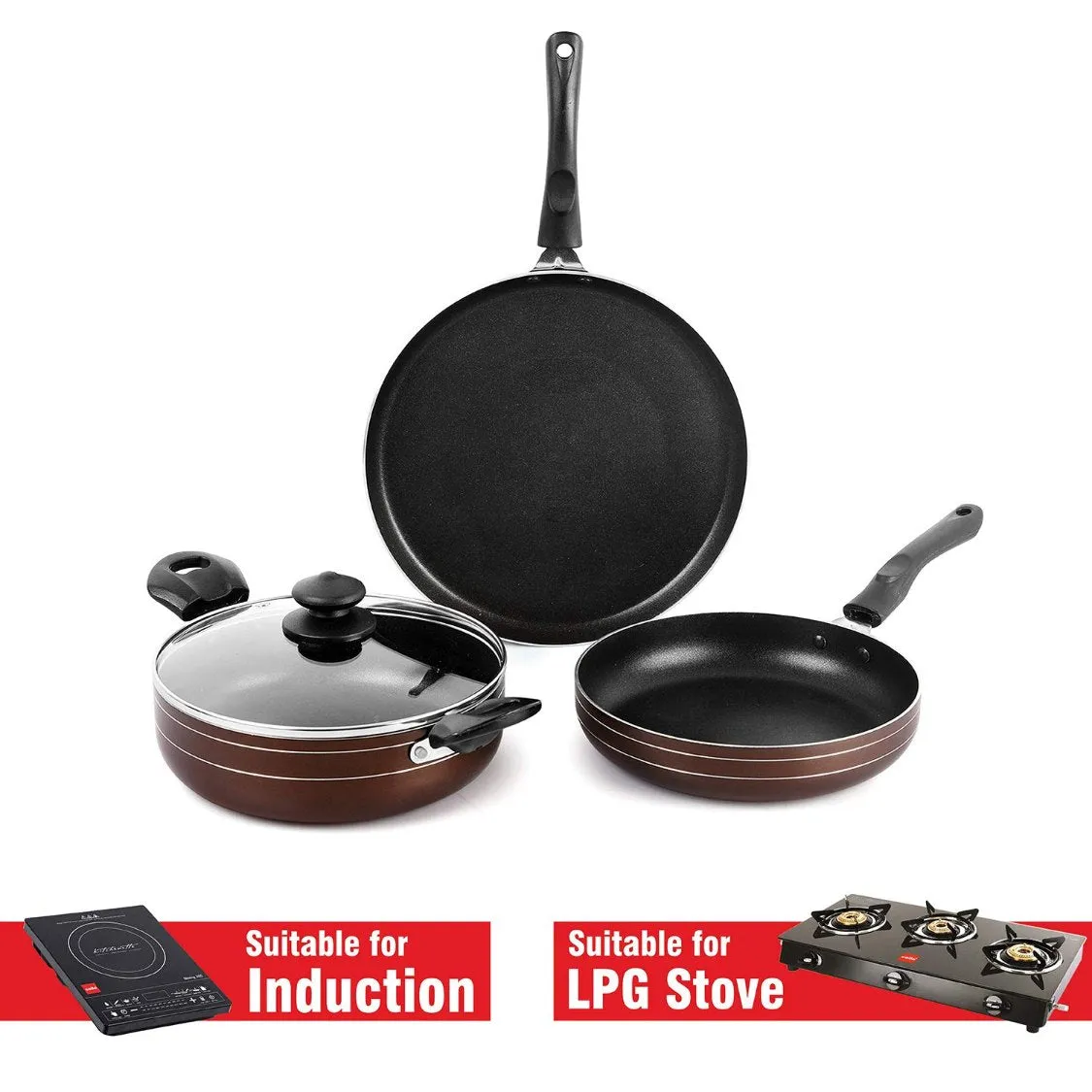 Non-Stick Prima Induction Base Cookware Set, 3 Pieces