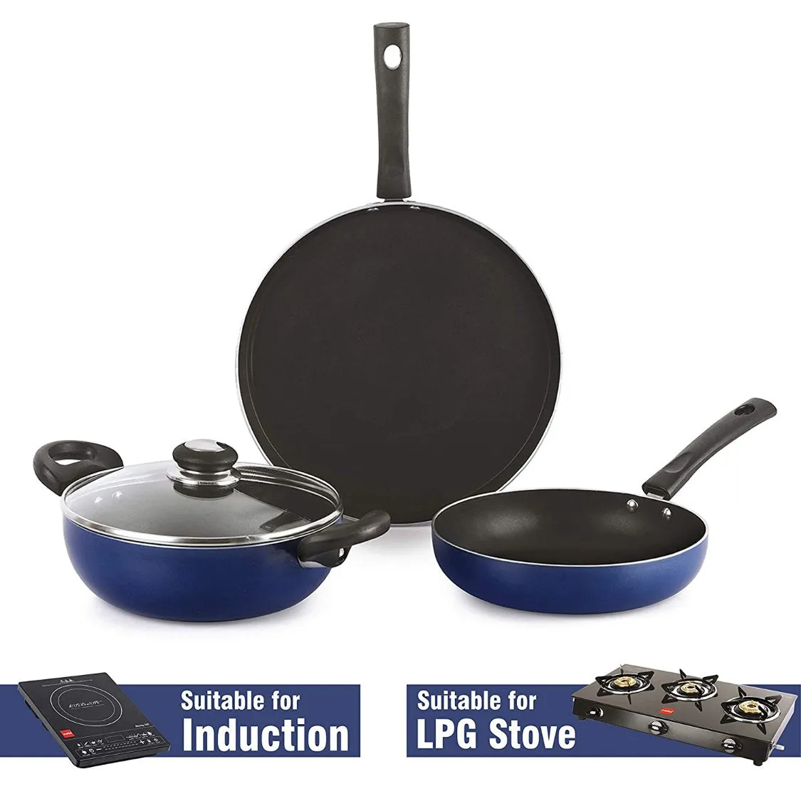 Non-Stick Prima Induction Base Cookware Set, 3 Pieces