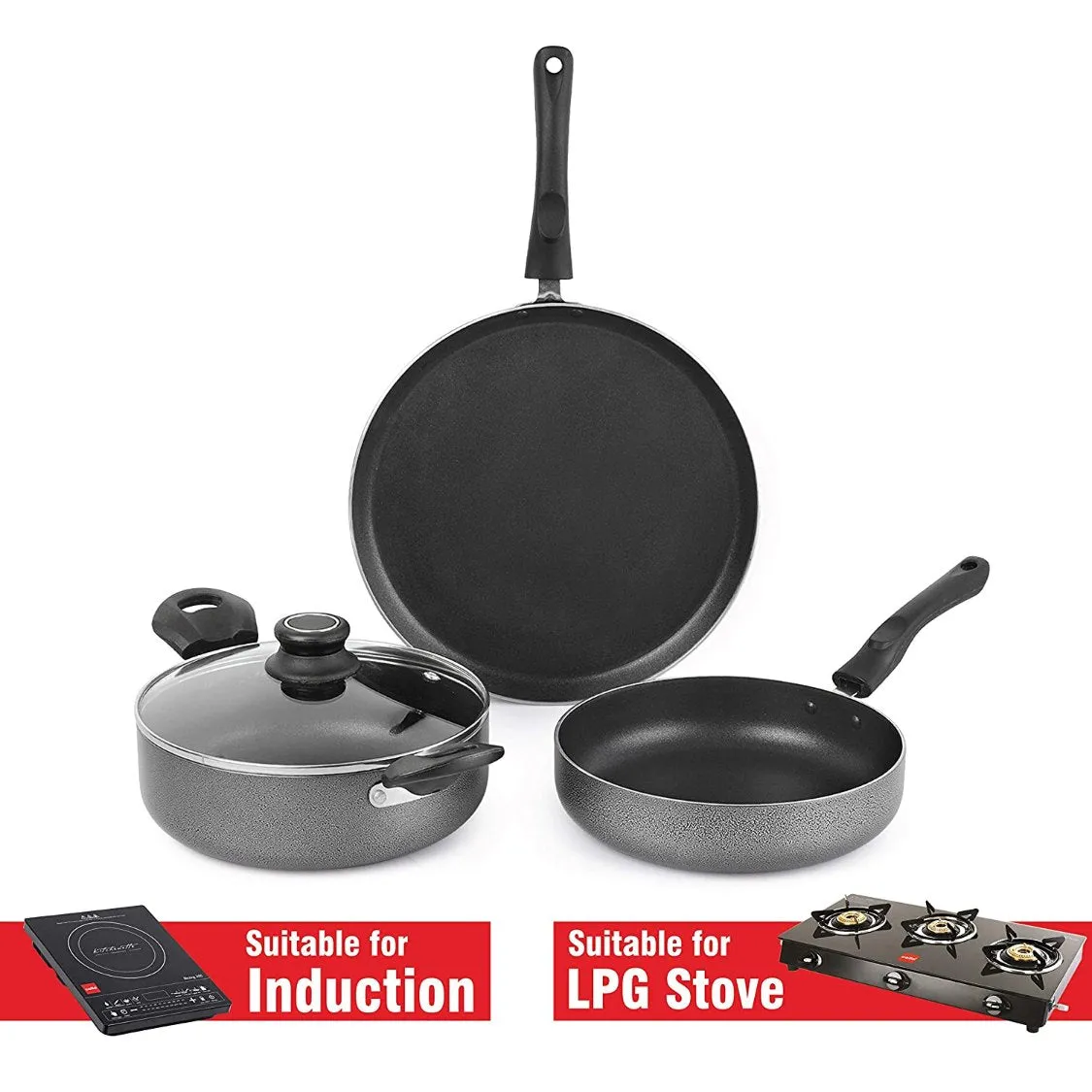 Non-Stick Prima Induction Base Cookware Set, 3 Pieces