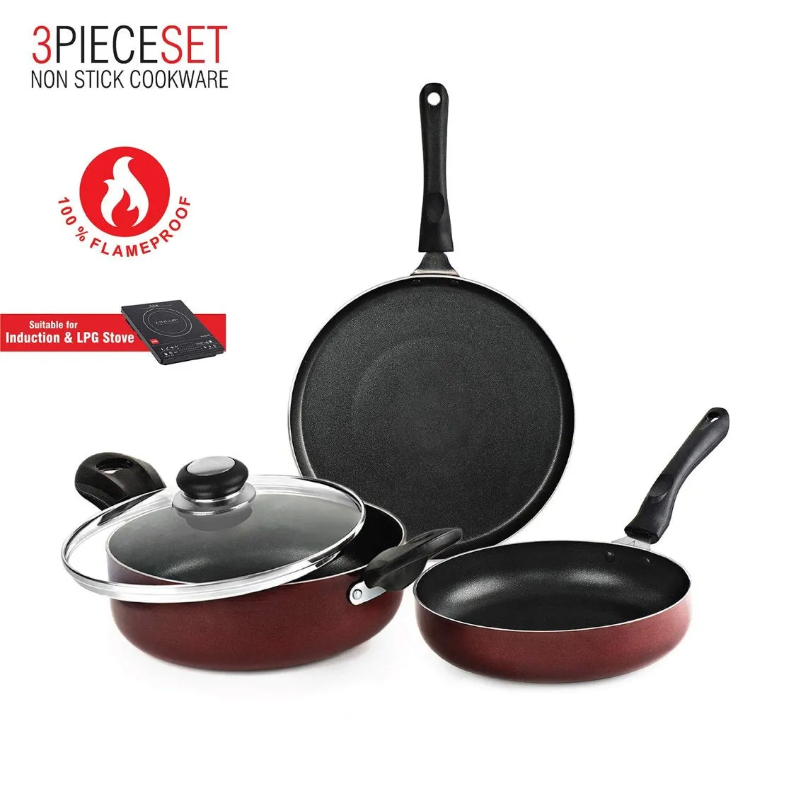 Non-Stick Prima Induction Base Cookware Set, 3 Pieces