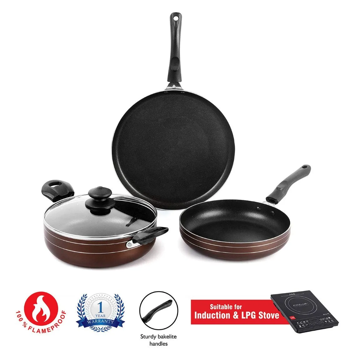 Non-Stick Prima Induction Base Cookware Set, 3 Pieces