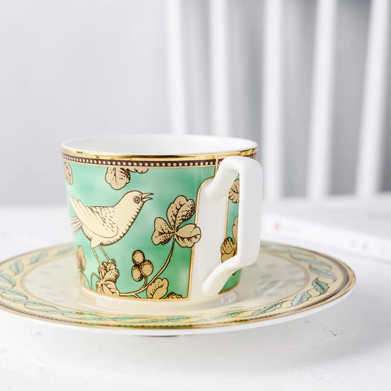 Persian Green and Gold Tea Cup and Saucer - Set of 2