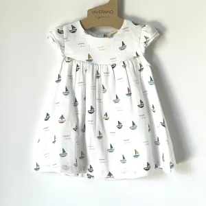 Sailboat Cap Sleeve Baby Dress Bloomer Set (Organic Muslin)