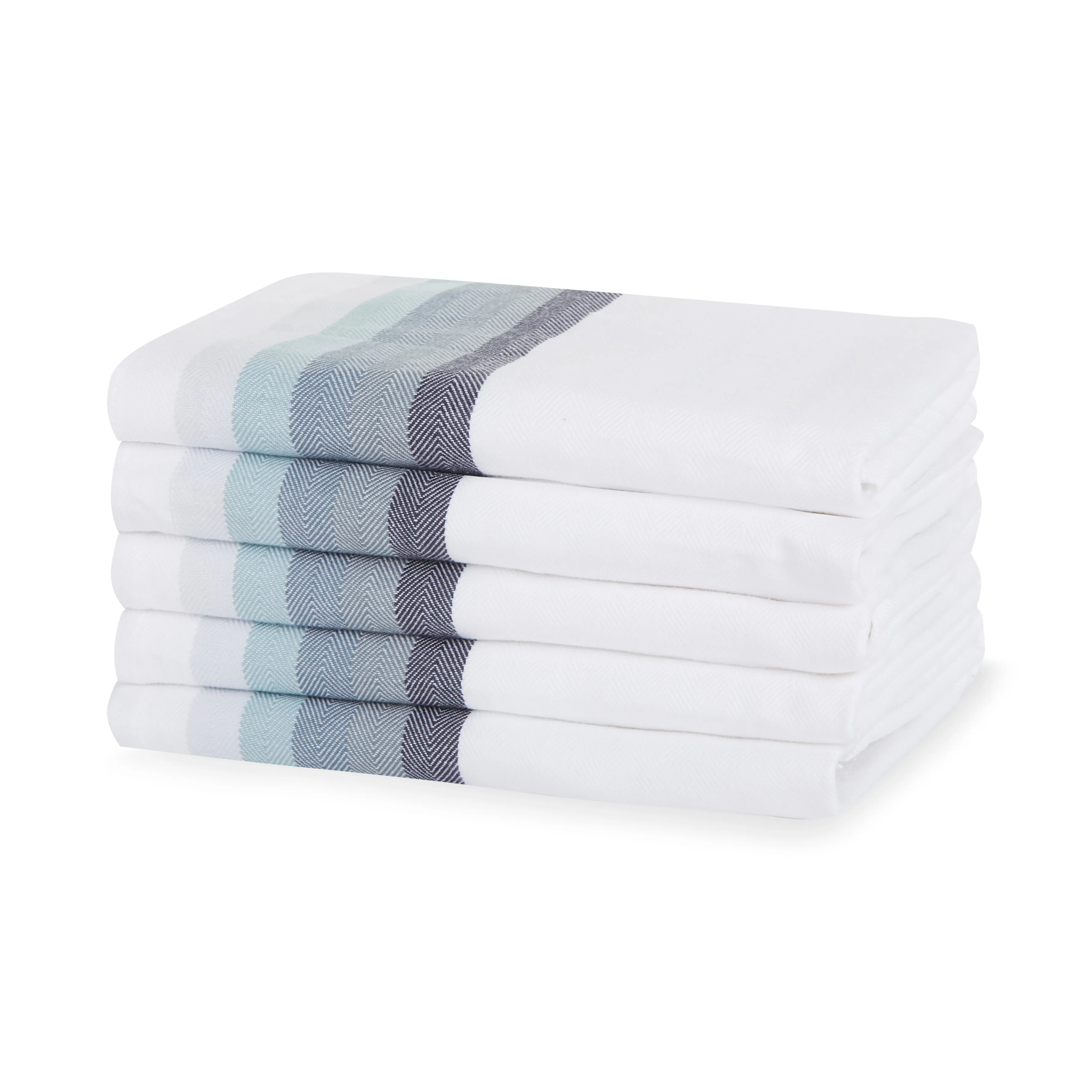 Set of 5 Multi-Coloured Herringbone Cotton Tea Towels in Six Colours