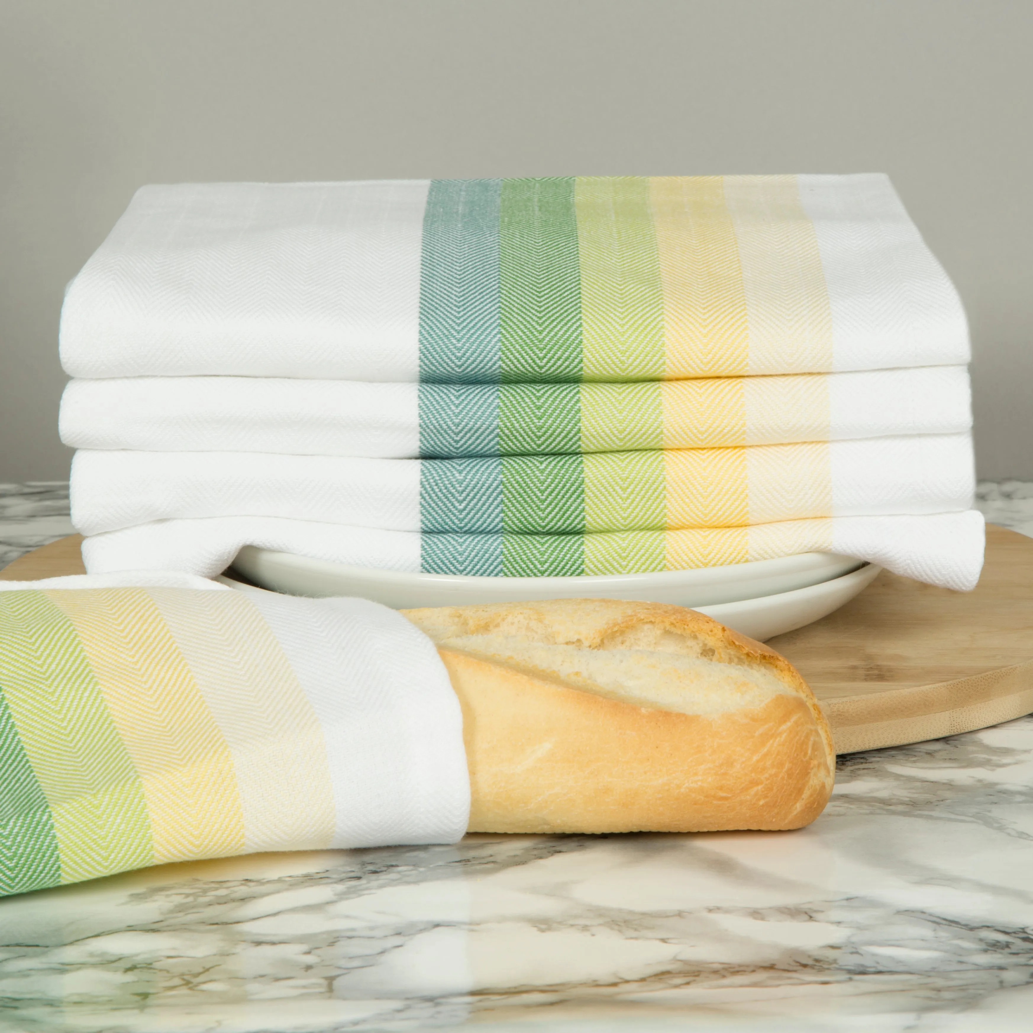 Set of 5 Multi-Coloured Herringbone Cotton Tea Towels in Six Colours