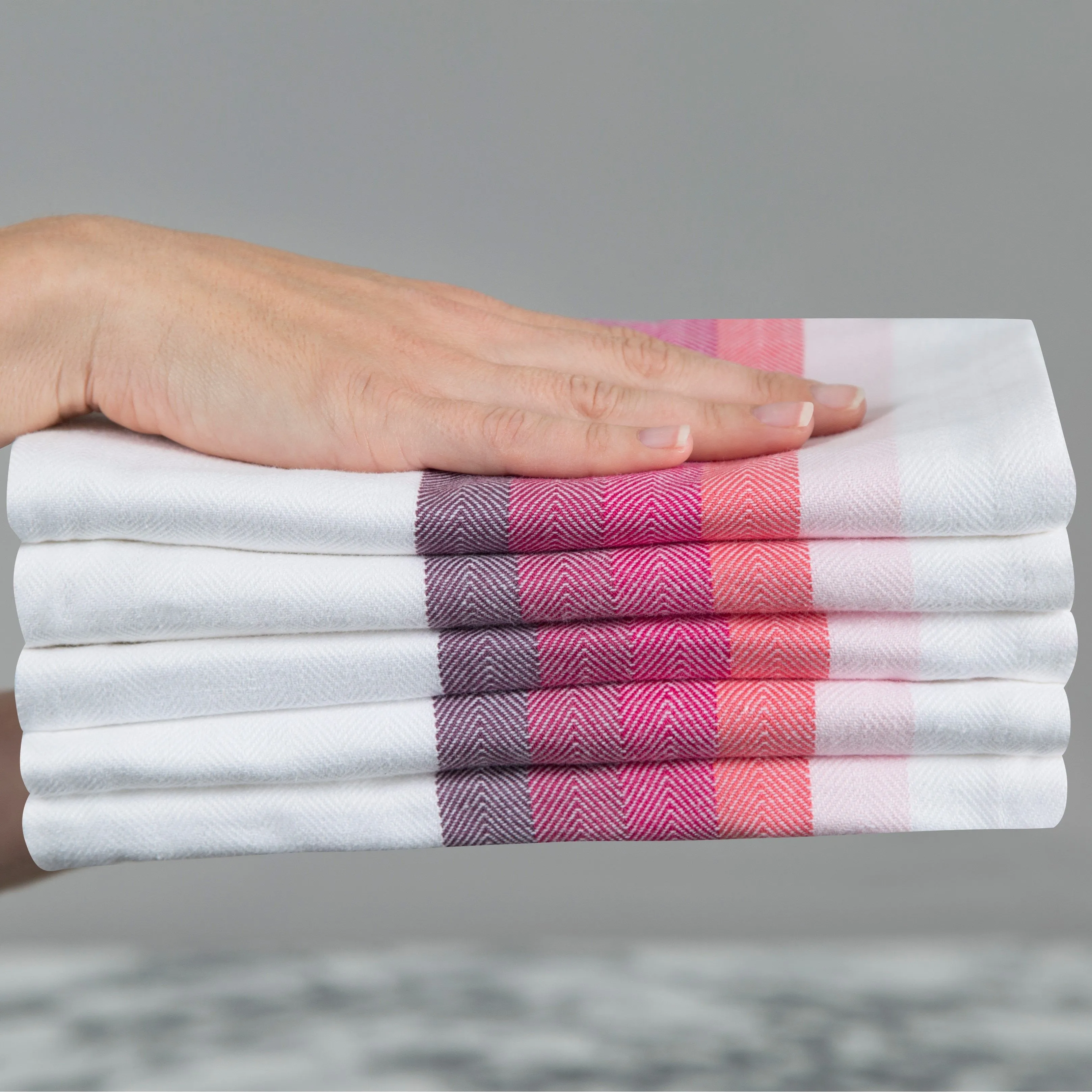 Set of 5 Multi-Coloured Herringbone Cotton Tea Towels in Six Colours