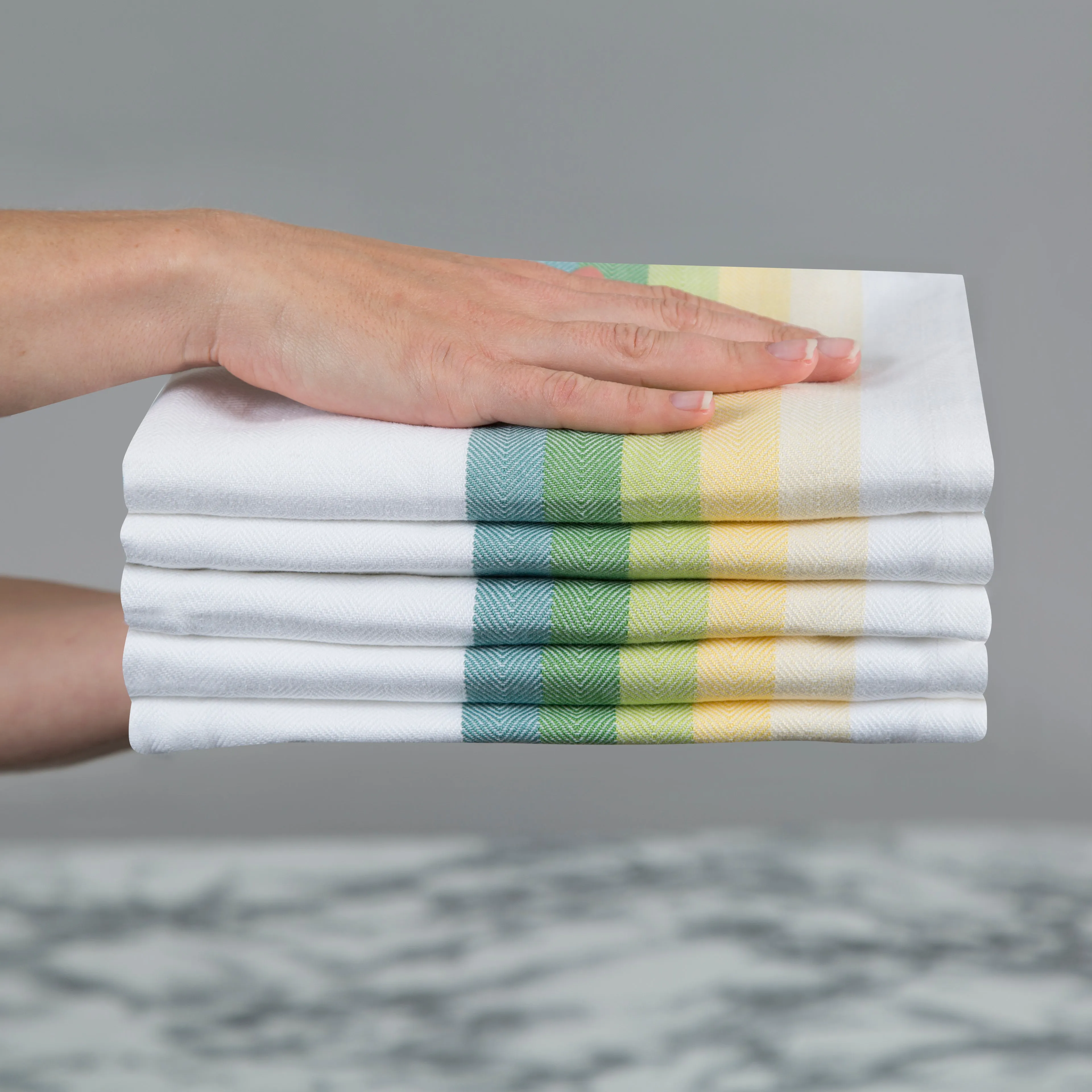 Set of 5 Multi-Coloured Herringbone Cotton Tea Towels in Six Colours